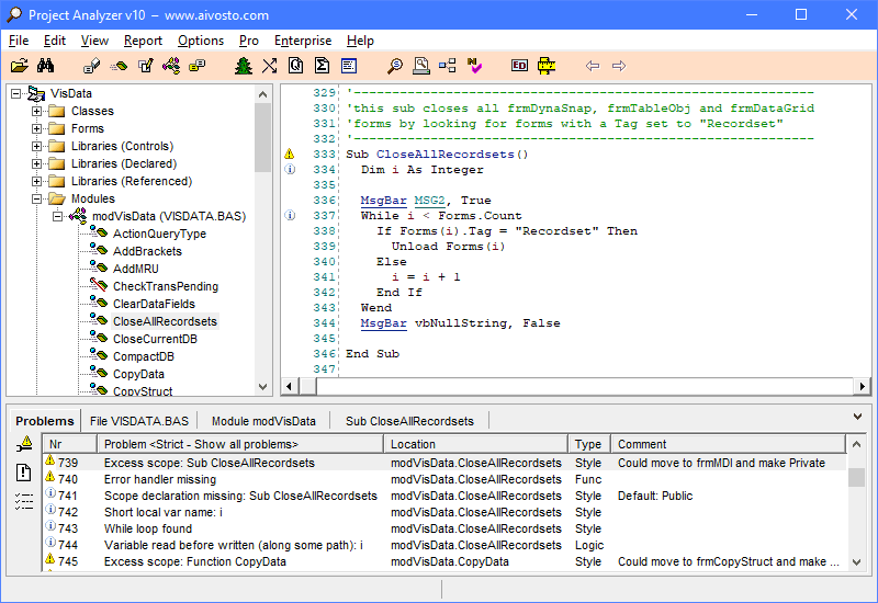 Screenshot of Project Analyzer