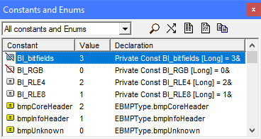 Constants and Enums window