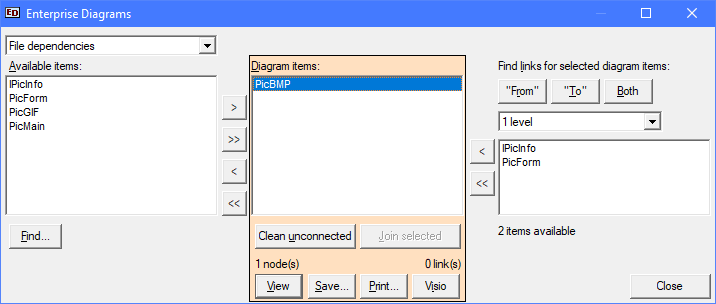 Enterprise Diagrams dialog