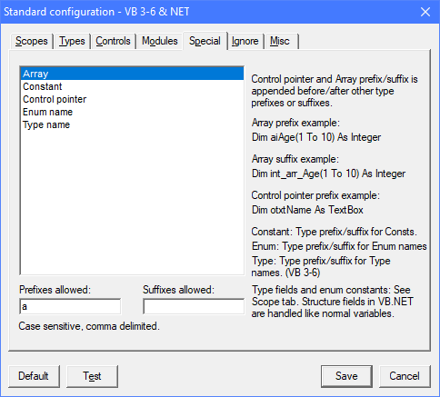 Project NameCheck special configuration