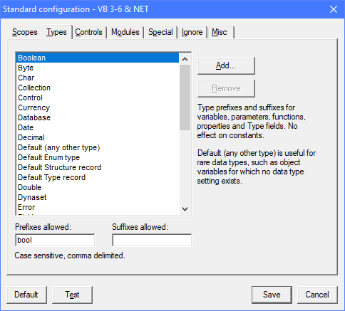 Project NameCheck types configuration