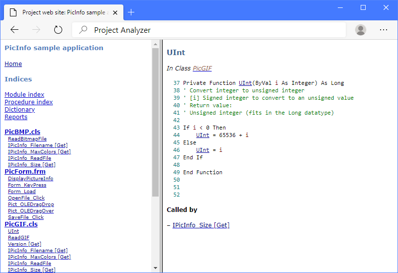 Project documentation generated by Project Analyzer